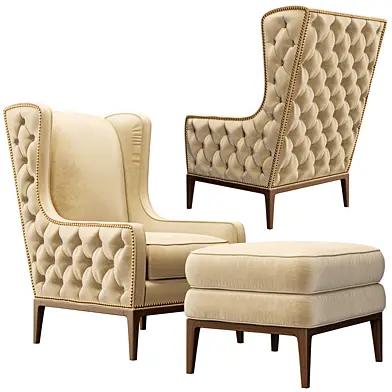 Ambella Idris Tufted-Back Leather Wing Chair