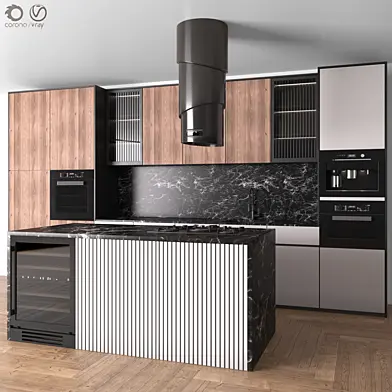 Kitchen Modern 33 Black & White & Wood