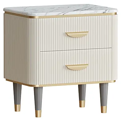 White Nightstand 2 Drawers Faux Marble
