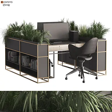Home Office work desk and decoration and library Set 332