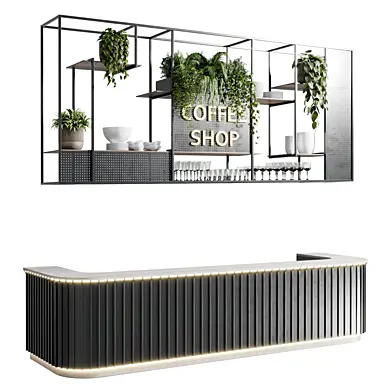 Coffee shop reception, Restaurant counter by hanging plant - 02