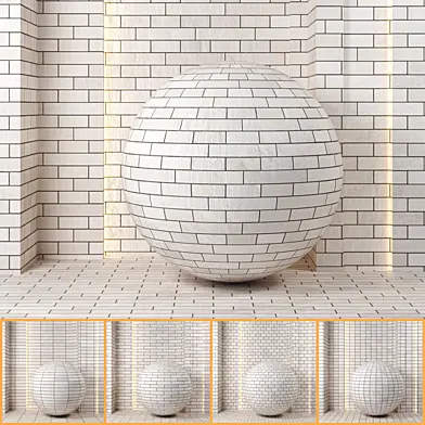 (4k)(5 patterns) Brick wall white color Set 01-(Seamless,pbr)