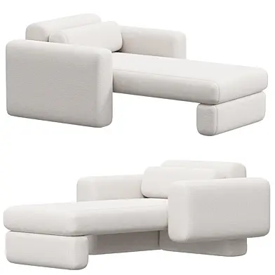 Asym Chaise, Modern Asymmetrical Chaise Lounge in Cream Boucle