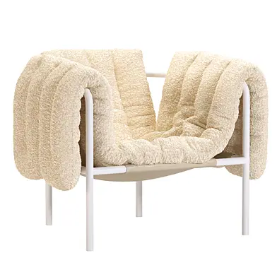 Puffy lounge chair, eggshell boucle