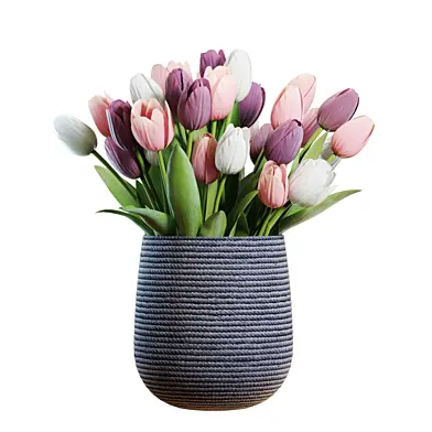 Flower Set 24 / White and Purple Tulips Bouquet