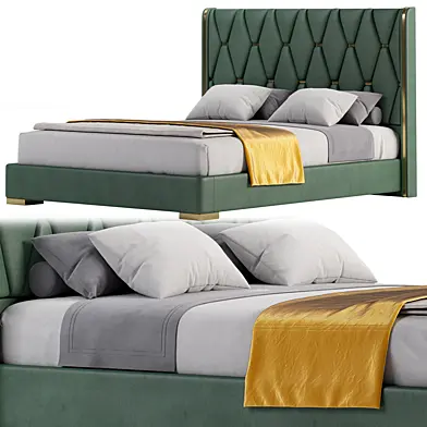 Queen Upholstered Platform Bed Green Low Profile Bed with Wood Slats