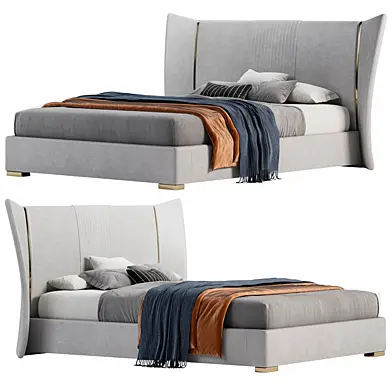 Modern Wingback Bed Microfiber Leather Upholstered Bed, Cal King