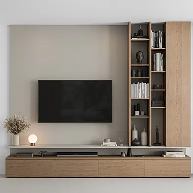 TV Wall White and Wood - Set 69