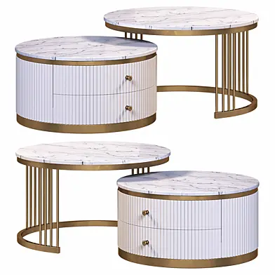 Modern 2 pieces white round nesting wooden coffee table by homary
