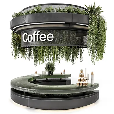 Coffee  Reception Desk With Plants - Restaurant Set 1393