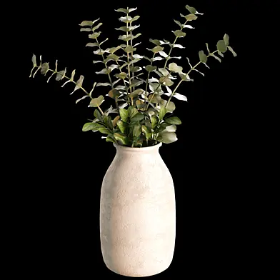 Bouquet with eucalyptus in a stone vase