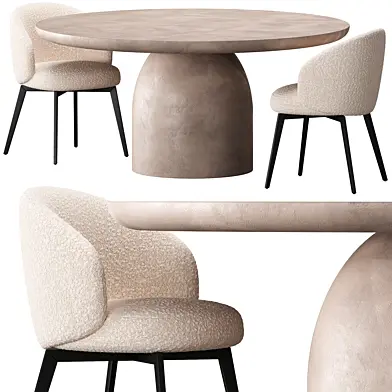 Bullet Round Dining Table Pebble and Lloyd Boucle Dining Chair