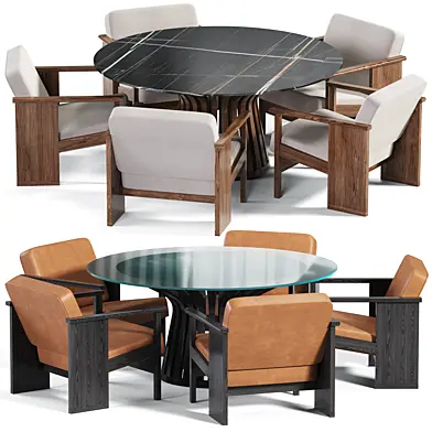 Lebeau wood table and Block Chair