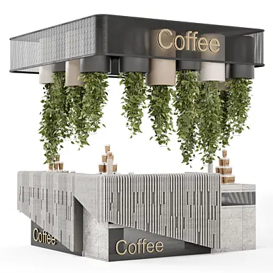 Coffee  Reception Desk With Plants - Restaurant Set 1599