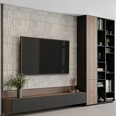 TV Wall Wood and Concrete - Set 105