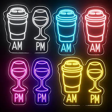 Coffee and Glass Of Wine Neon Signs