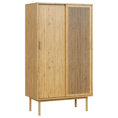 Шкаф Waska Sliding Door Oak Veneer & Rattan Double Wardrobe
