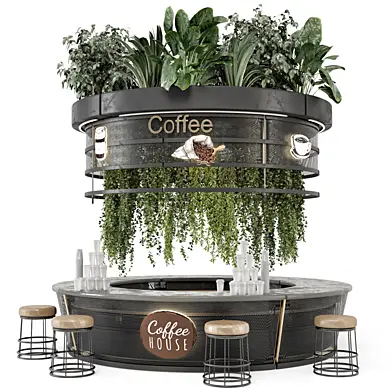 Coffee  Reception Desk With Plants - Restaurant Set 1971