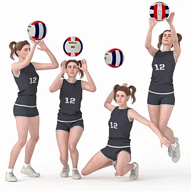 Volleyball Woman in 04 Poses