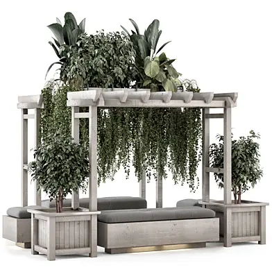 Outdoor Plants on Pergola - Garden Bush and Bench Set 2003