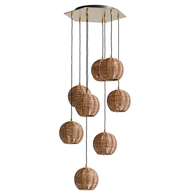 Solaris Chandelier in Brass And Rattan