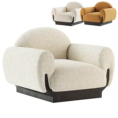 Contemporary Armchair in Black Oakwood and Boucle Fabric