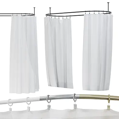 Curtain inside the oval bathtub with clips