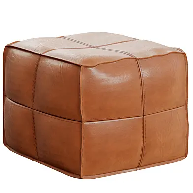 CB2 Leather Square Brown Pouf