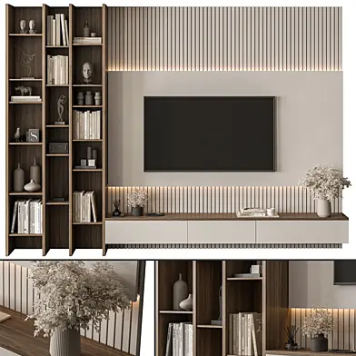 TV Wall White and Wood - Set 148