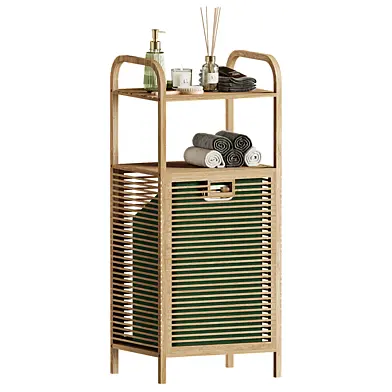 Bamboo Laundry Bin with Storage and Removable Basket