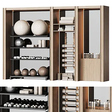 A wall with a rack for gym equipment