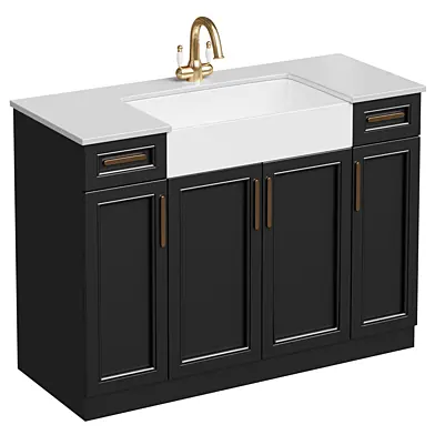 Black Freestanding Single Farmhouse Sink Bathroom Vanity with Ceramic Top