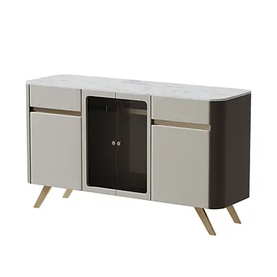 Glam Sideboard Cabinet Stone Sideboard Table with Doors for Dining Room