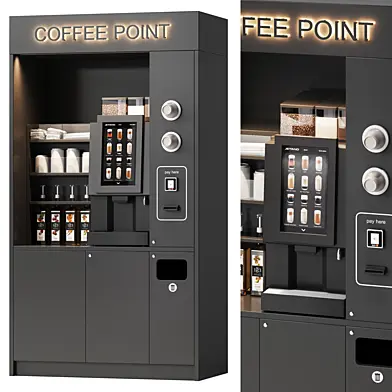 Coffee vending machine. Coffee to go. Self-service coffee shop. Vendor point