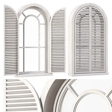 Wooden arch window with shutters V7 / Деревянное арочное окно со ставнями