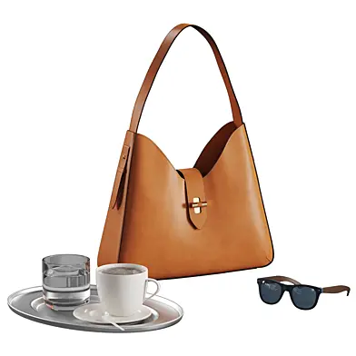 Tan Talia Large Twistlock bag &  Oval Tray Stainless Steel