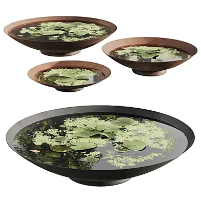 Garden ponds 01 black steel and corten steel bowls
