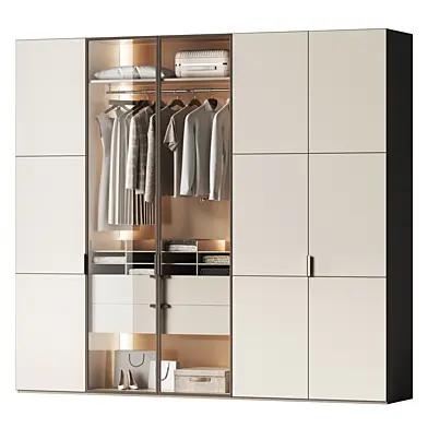 Wardrobe with clothes, semi-closed with glass doors 2