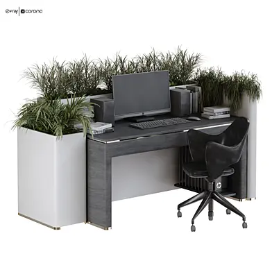 office worktable with pc and plant set 405