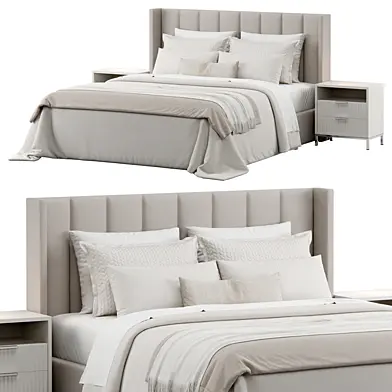 Striped Winged Headboard Bed