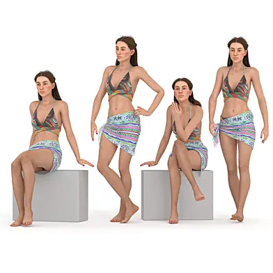 woman beach wear in 4 poses