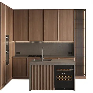 Угловая кухня в современном стиле с островом Kitchen 20