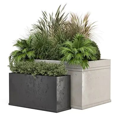 Outdoor Plants Bush in Rusty Concrete Pot_Set 2861