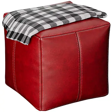 Moroccan Leather Pouf Ottoman Square Red