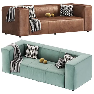 HomeRoots 98 Brown Top Grain Leather and Black Sofa
