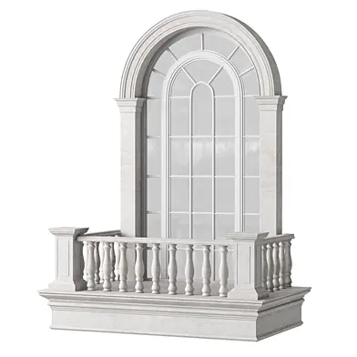 Classical Arched Window Balcony with Marble Baluster Detailing - Facade Element
