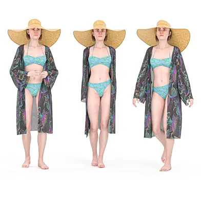 beachwear woman in 3 poses