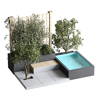 vertical plant and bench water exterior  set 554