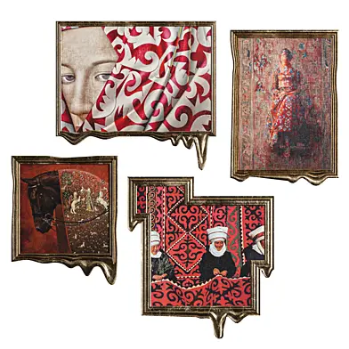 Red Ethnic Paintings in Melted Frames