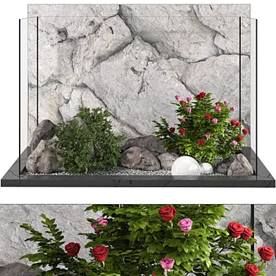 interior courtyard tree and rose shrubs behind glass 422
